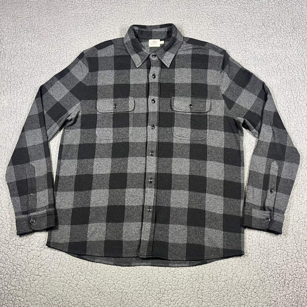 Faherty Brand Flannel Shirt Mens Buffalo Plaid Knit Gray Black Size Large